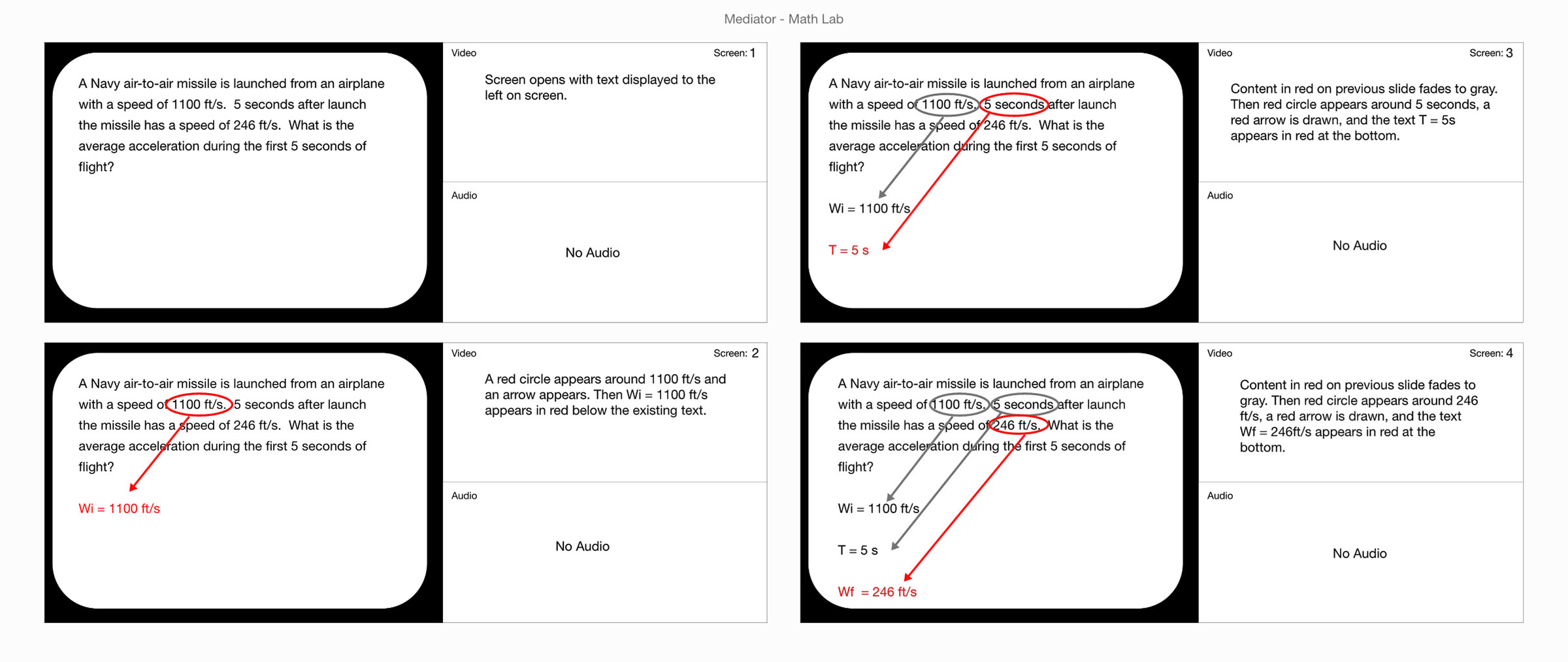 Storyboard showing animation of math calculations.