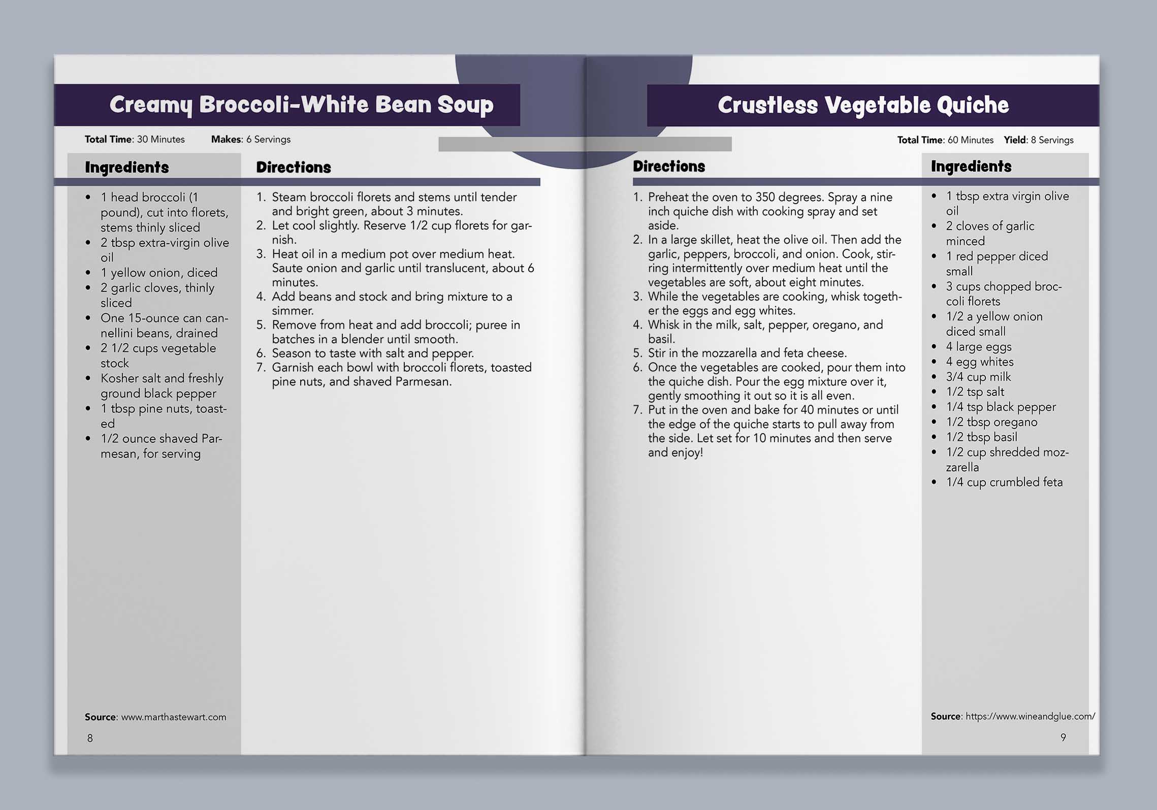 Recipe book mockup using purple color palette.