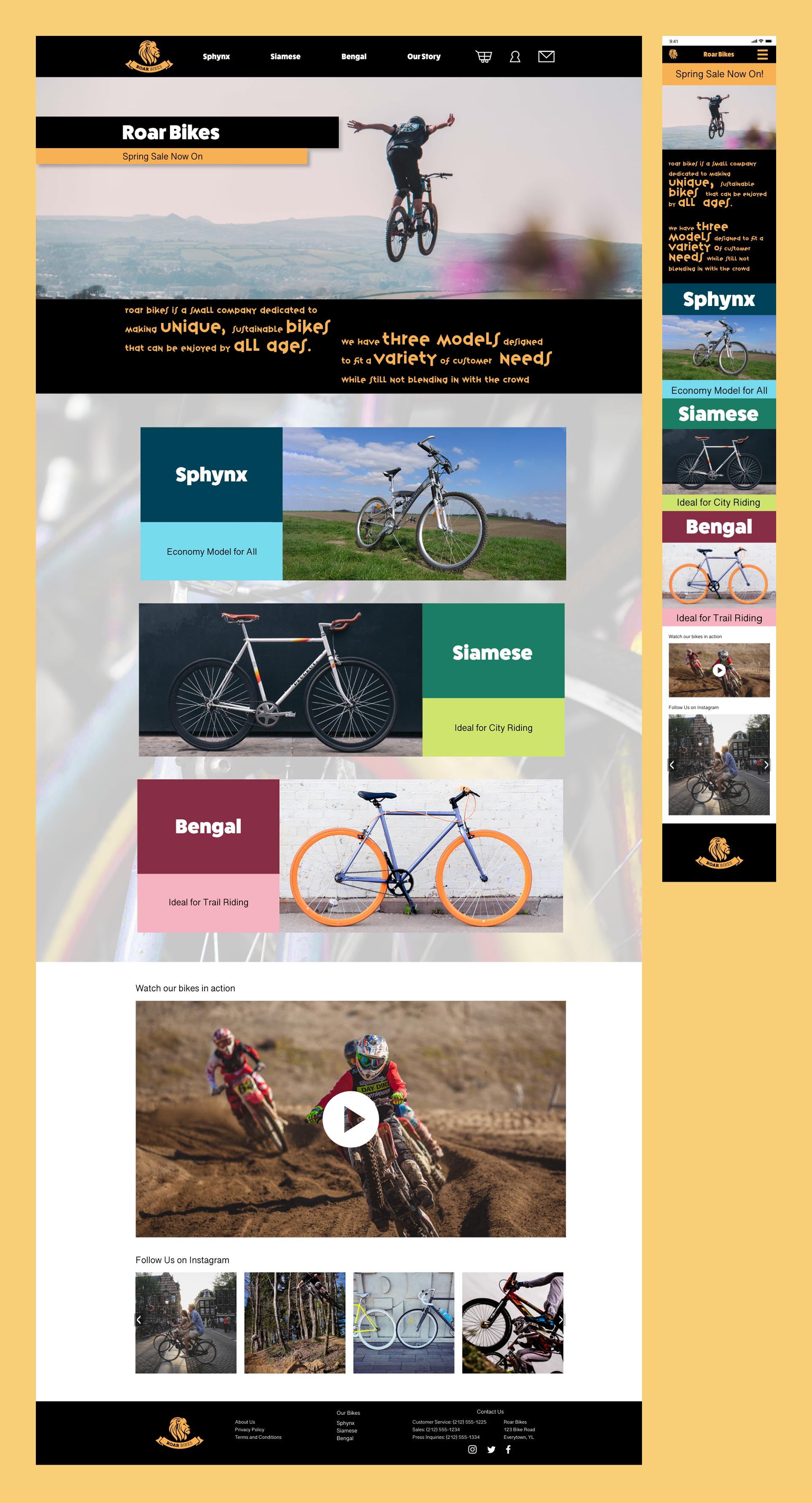 Mockup of the home page from Roar Bikes website.