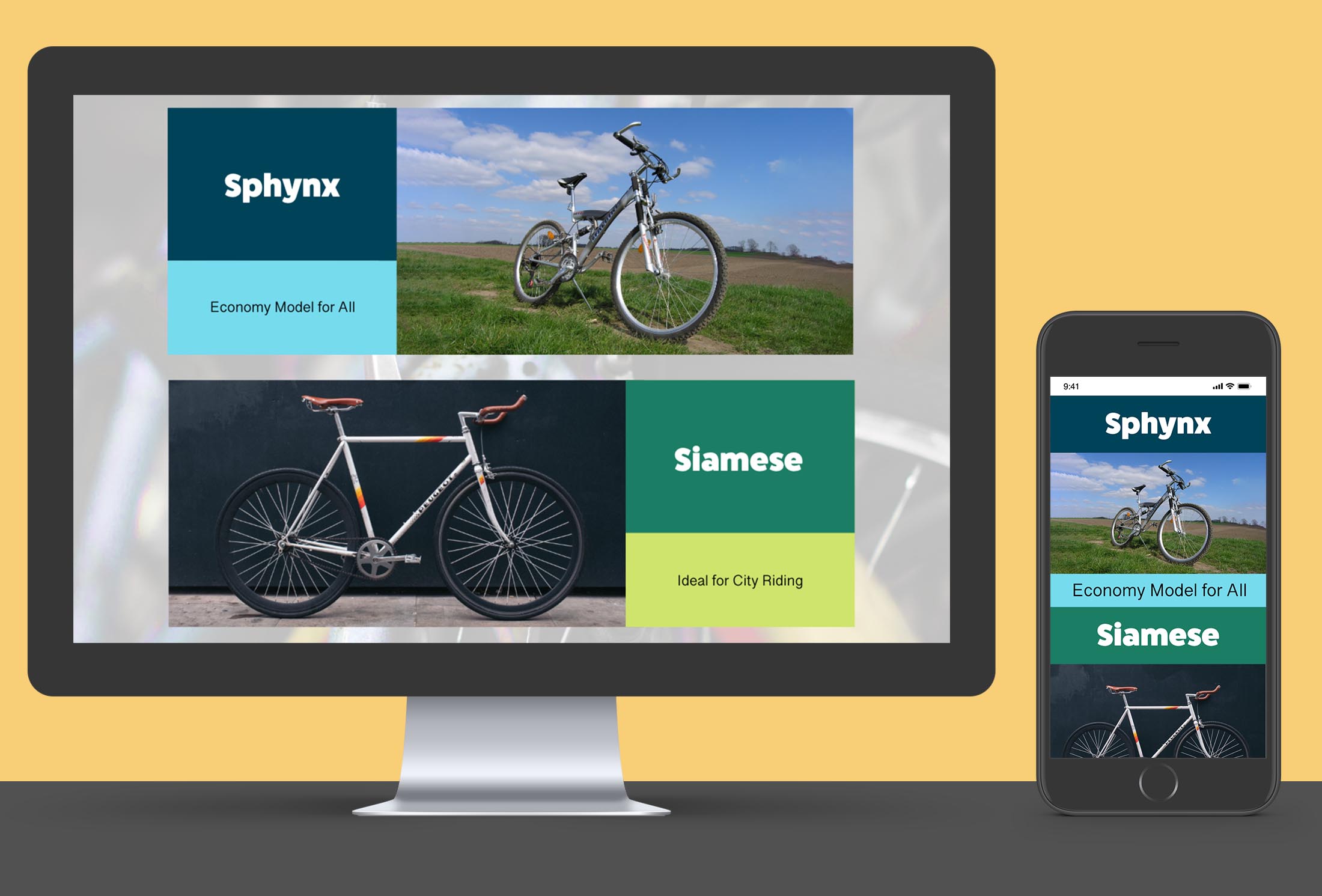 Middle of Roar Bikes home page on devices.