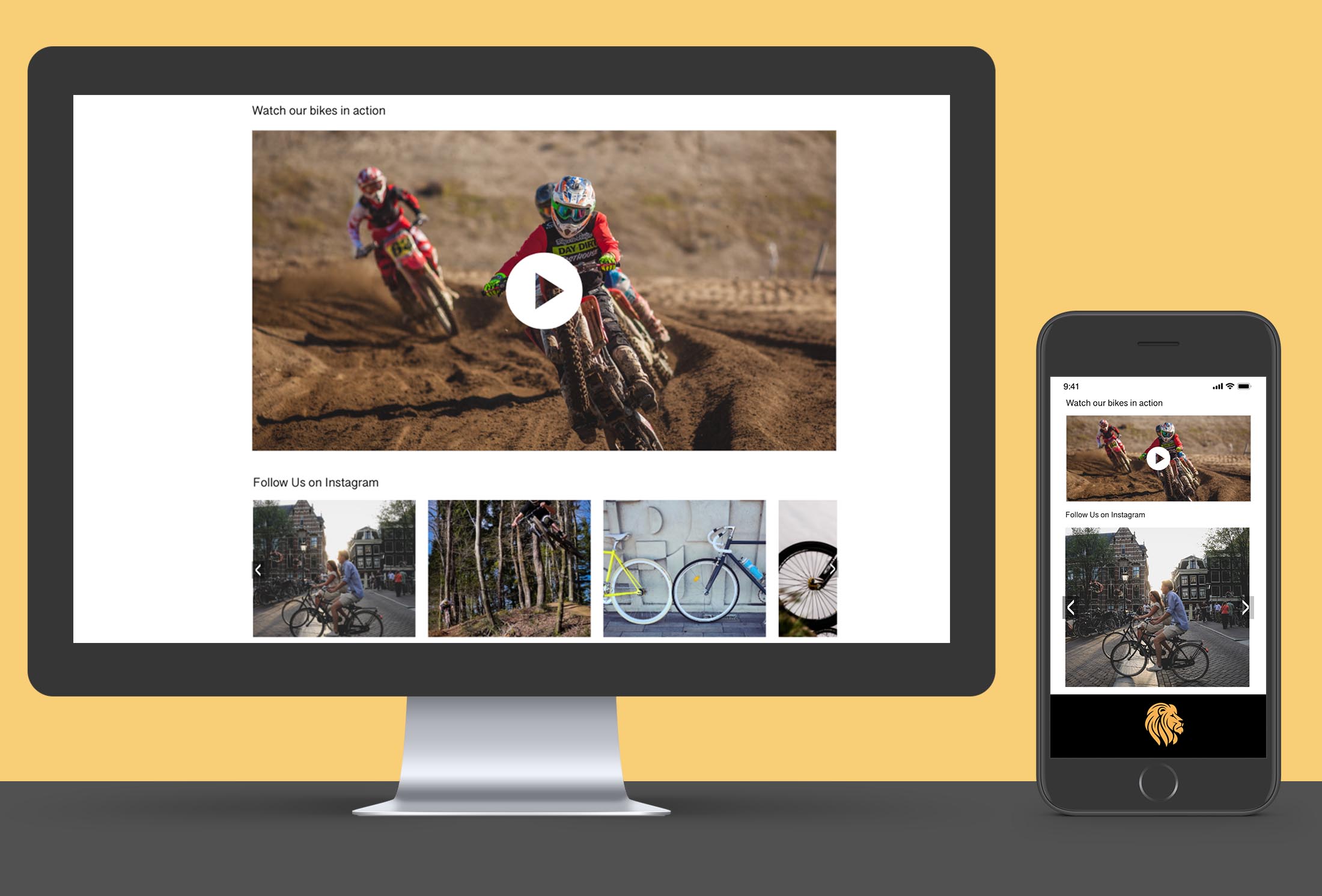 Bottom of Roar Bikes home page on devices.