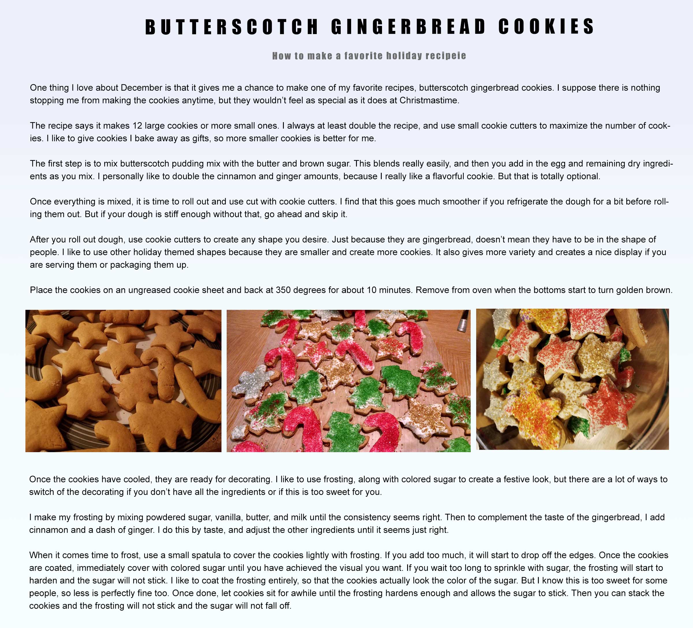 Screenshot of cooking blog for butterscotch gingerbread cookies.